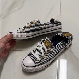 Converse Kids' Black and White Striped Sneakers with Tan Accents